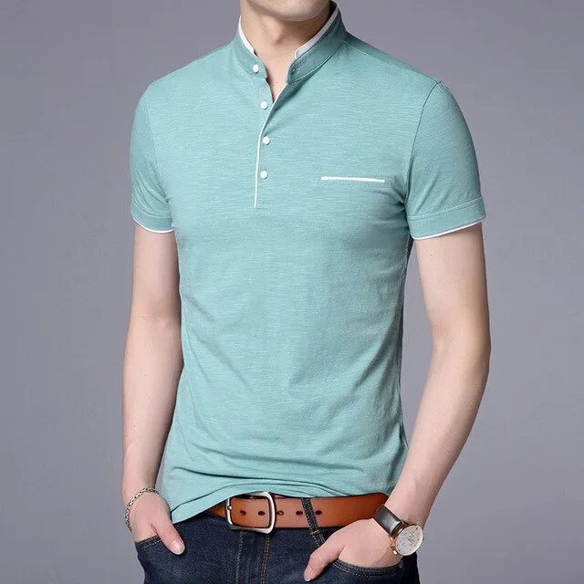 2019 New Fashions Brand Designer Polo Shirt Mens Solid Color Mandarin Collar Slim Fit Short Sleeve Boy Polos Casual Men Clothing