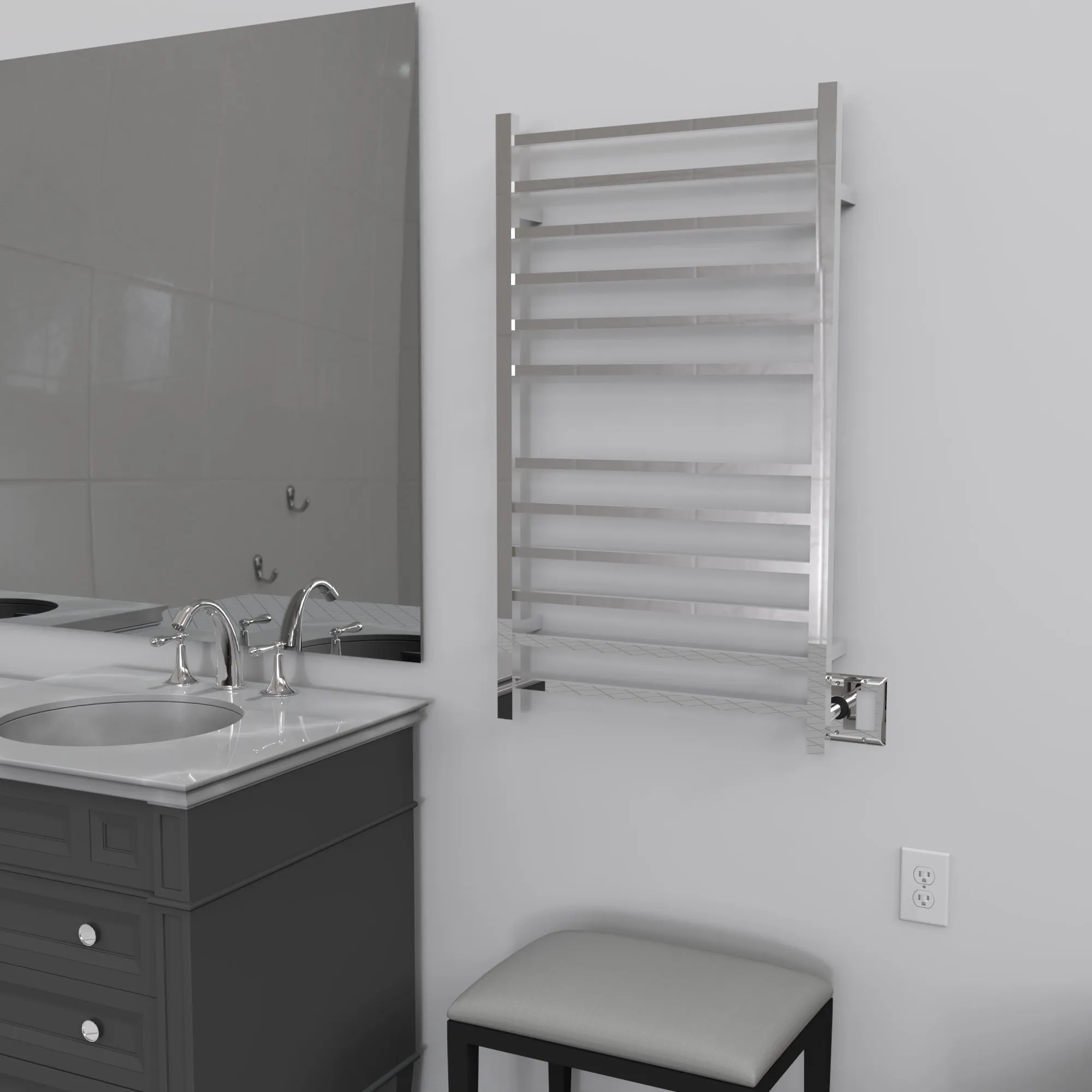 Amba RSWHL-P Radiant Large Square Hardwired   Plug-in Combo 12 Bar Towel Warmer in Polished