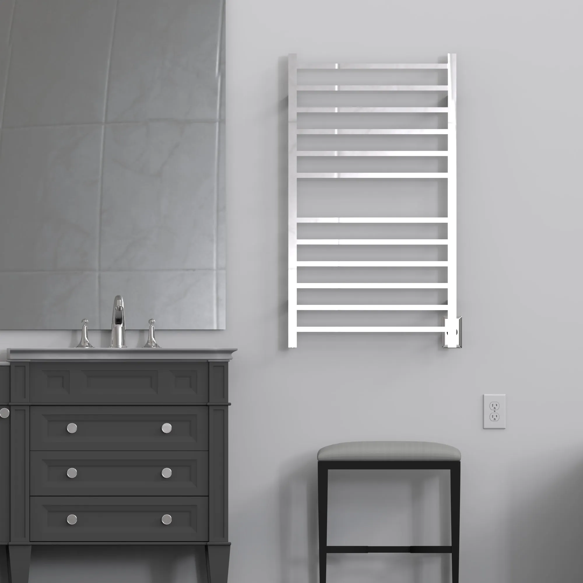 Amba RSWHL-P Radiant Large Square Hardwired   Plug-in Combo 12 Bar Towel Warmer in Polished