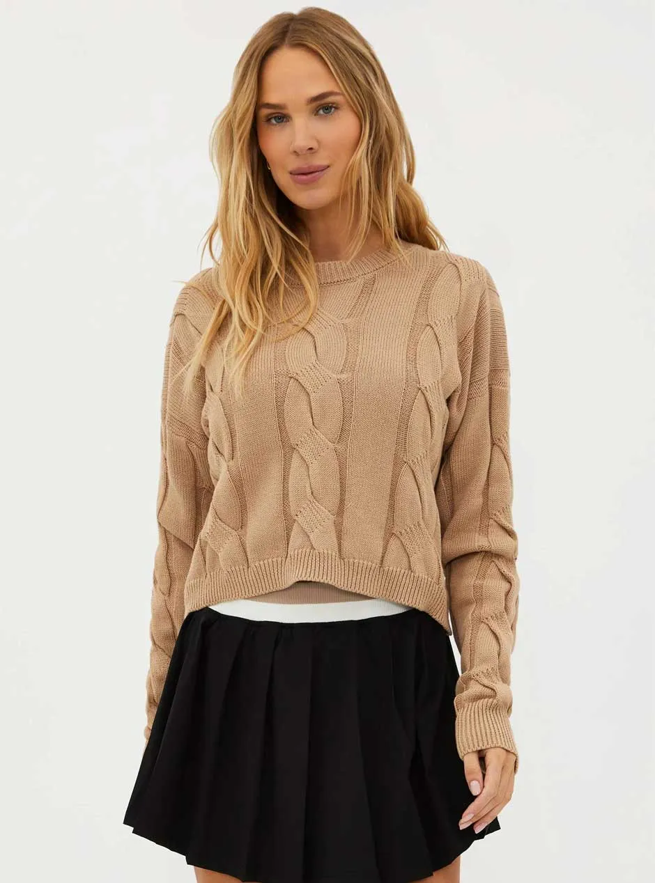 Beach Riot Women's Clarice Cable Knit Cropped Sweater - Sandshell Tan