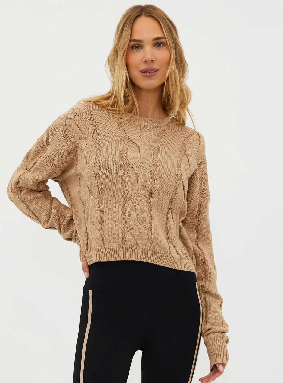 Beach Riot Women's Clarice Cable Knit Cropped Sweater - Sandshell Tan