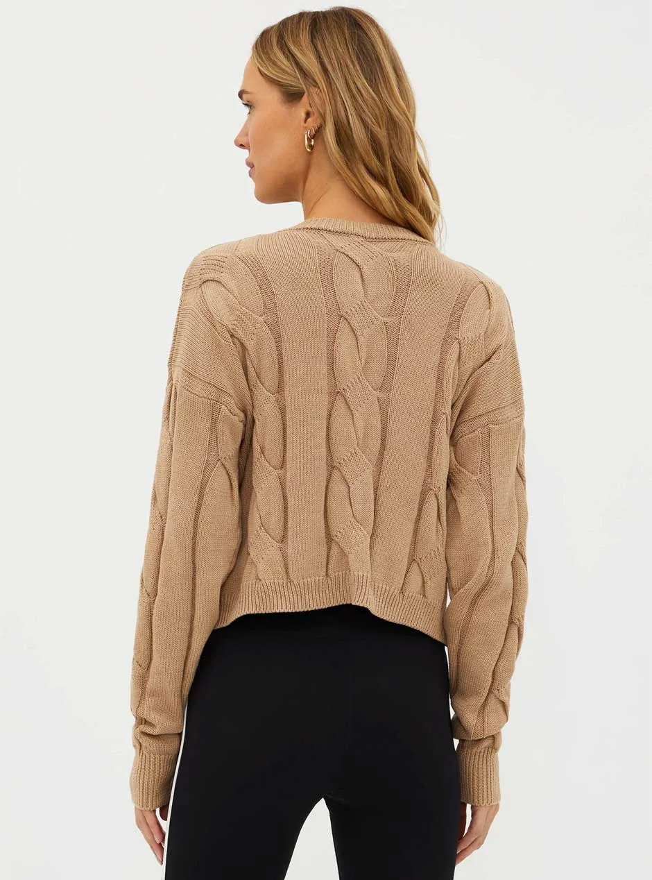 Beach Riot Women's Clarice Cable Knit Cropped Sweater - Sandshell Tan