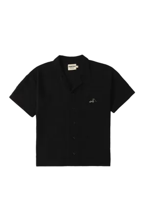 black handwoven button down