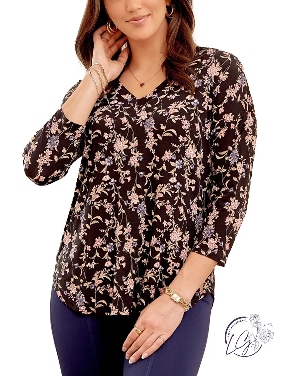 Black Olive 3/4 Sleeve Tunic Top