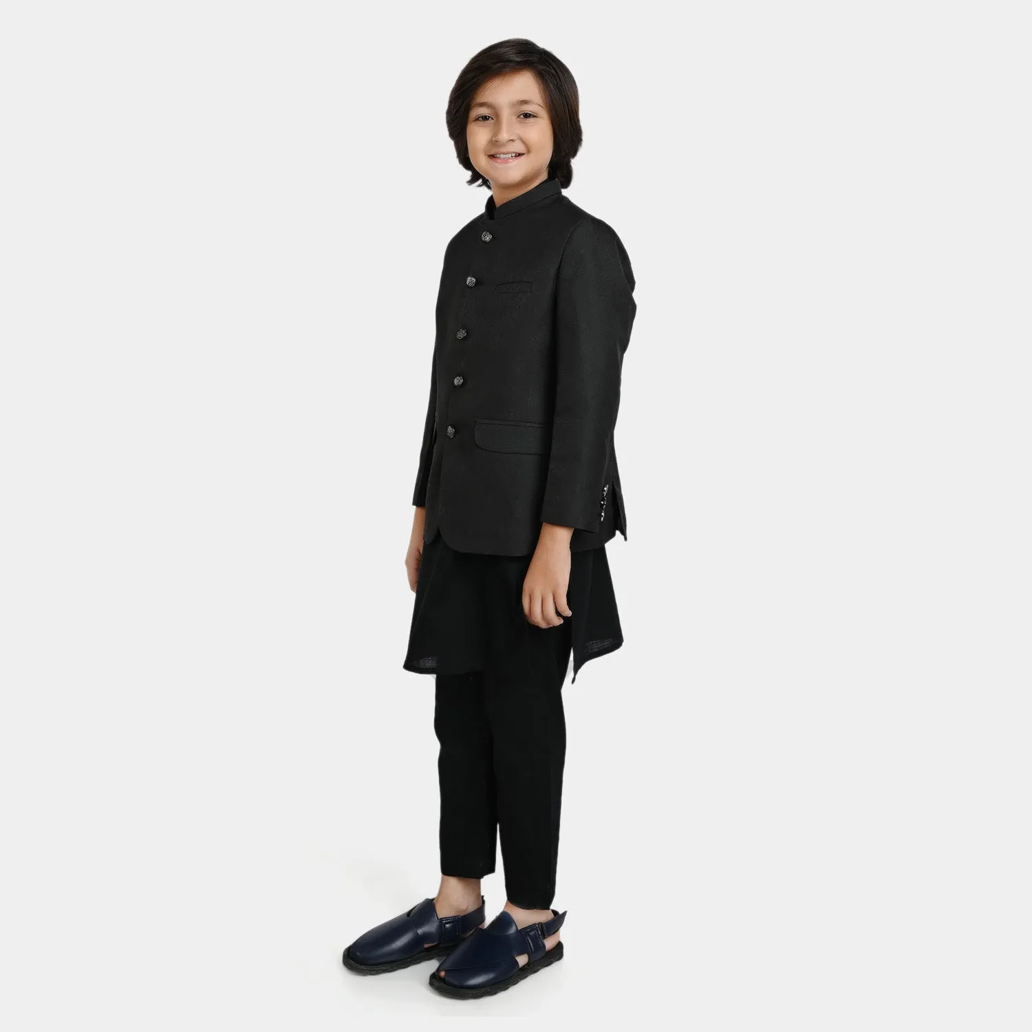 Boys Jamawar Prince Coat -BLACK