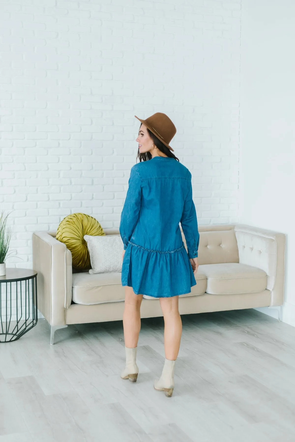 Chambray Ruffle Hem Dress