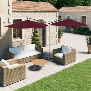 Double Parasol with Steel Pole Bordeaux Red 600 cm