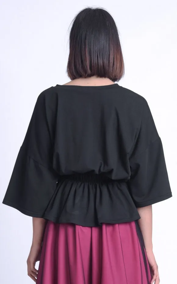 Elastic Waist Black Top