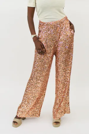 Essentiel Antwerp - Entry Sequin-Embellished Wide Leg Pants: Tiger Blossom