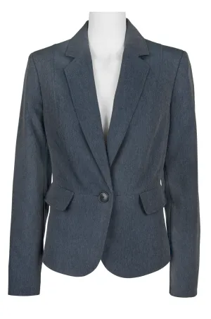 Evan Picone Knotched Collar Button Long Sleeve Twill Blazer