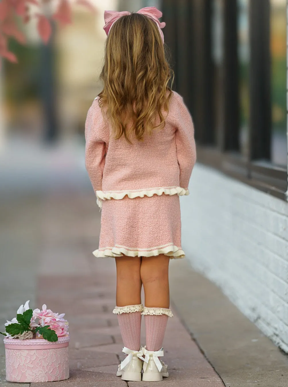 Fashionable Fall Pink Knit Sweater and Skirt Set