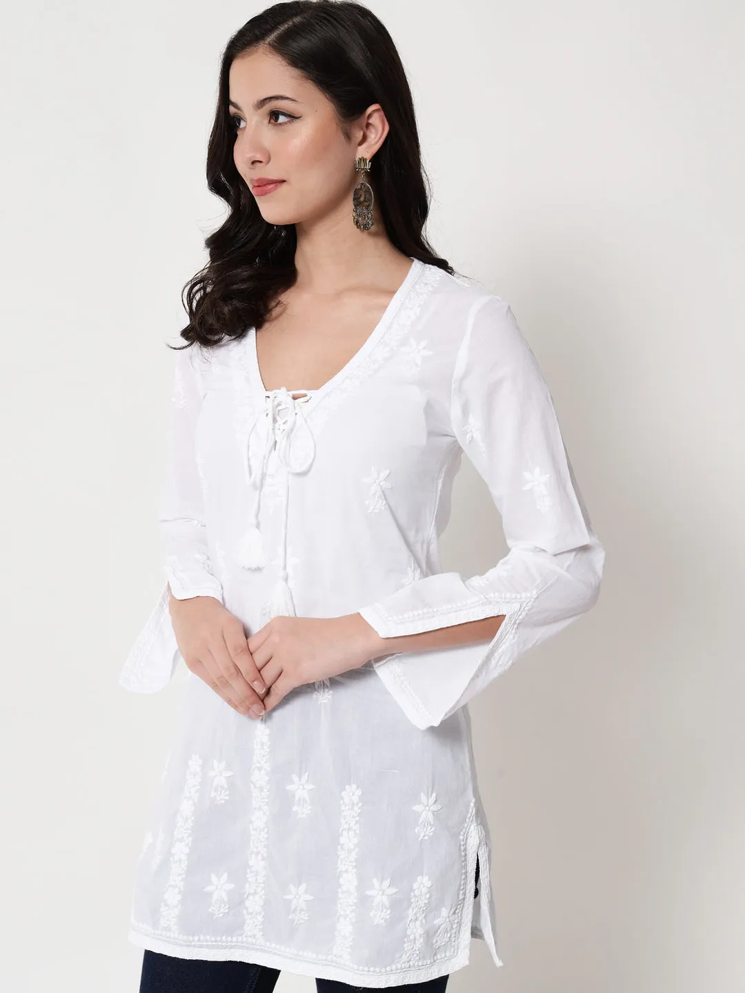 Hand Embroidered Women Chikankari Cotton Tunic-PC2085