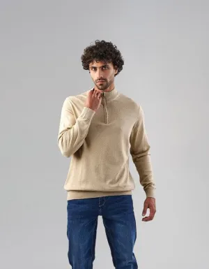 HIGH-NECK SWEATER WITH ZIPPER - BEIGE