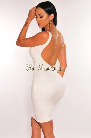 HMS Essential: White Sleeveless Round Neck Scoop Back Mini Dress