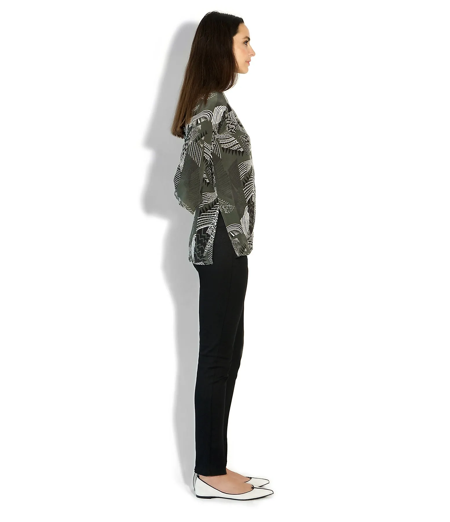 JANIS TOP SILK PRINT MILITARY