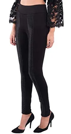 Joseph Ribkoff Black Pull On Leggings with Leather Detail