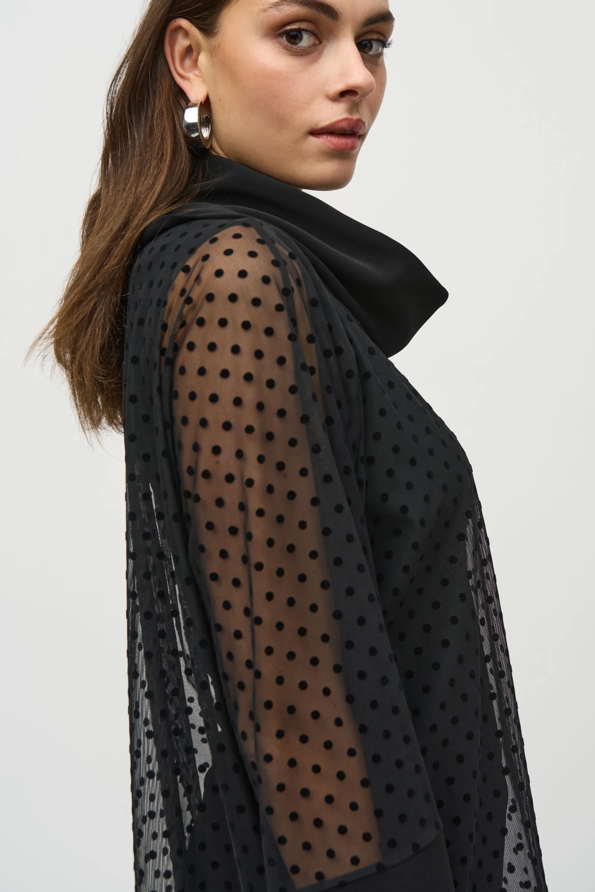 Joseph Ribkoff Dot Mesh and Silky Knit Layered Tunic in Black