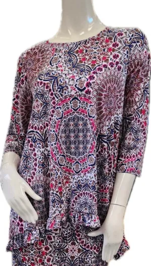 Kate Medallion Hi Low Mixed Up Print Tunic Top