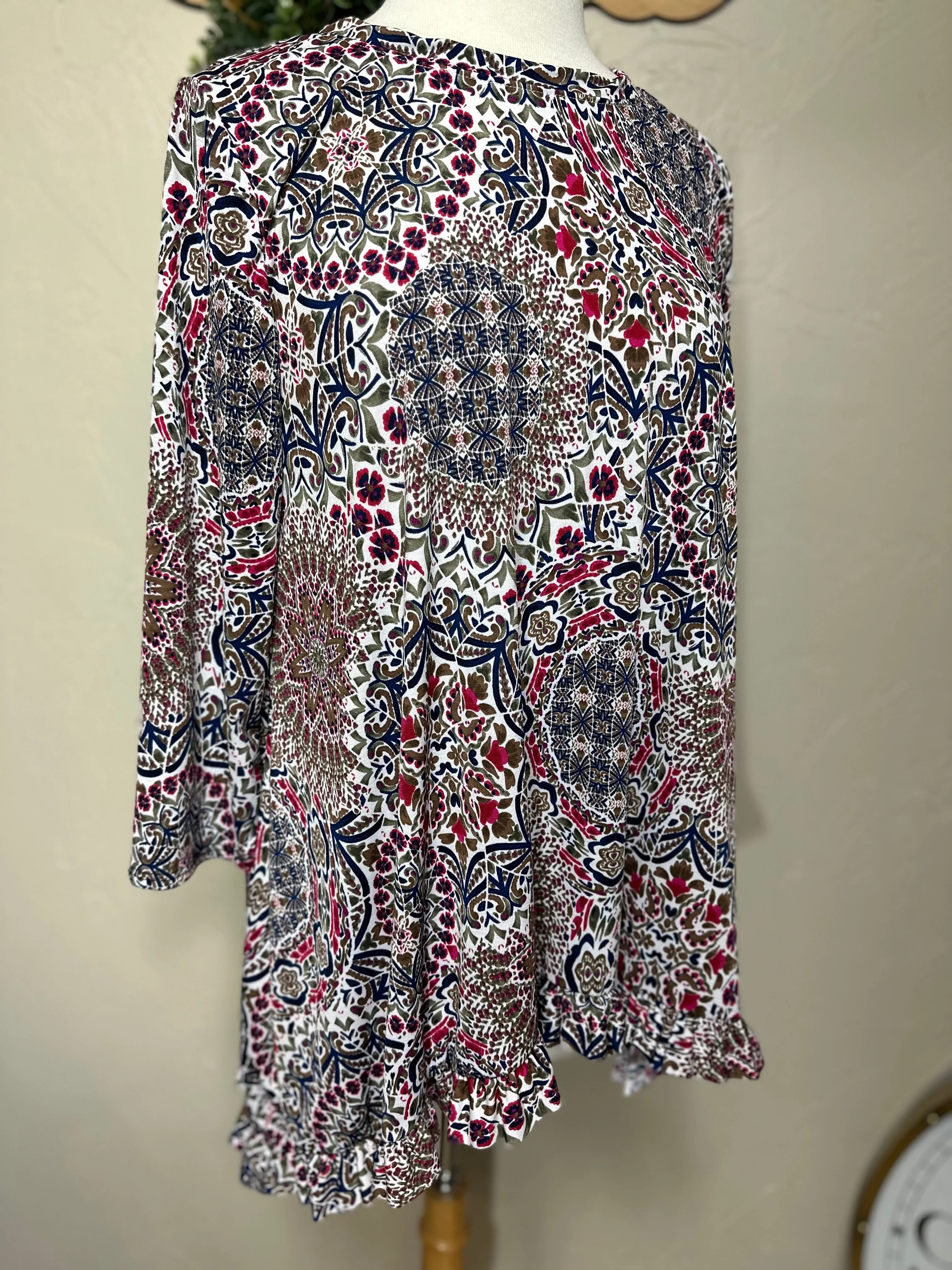 Kate Medallion Hi Low Mixed Up Print Tunic Top