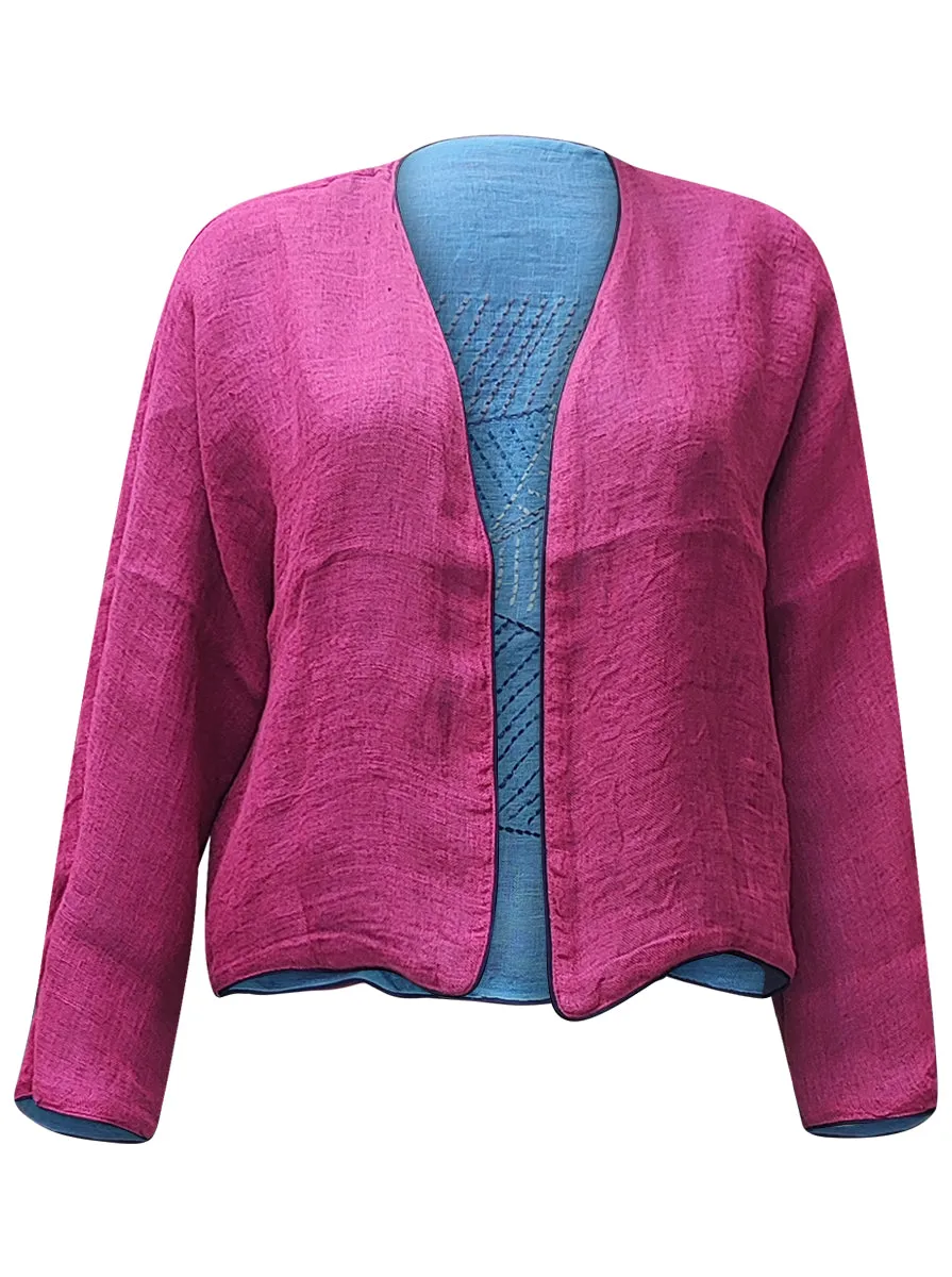 linen jacket blue pink no waste sale