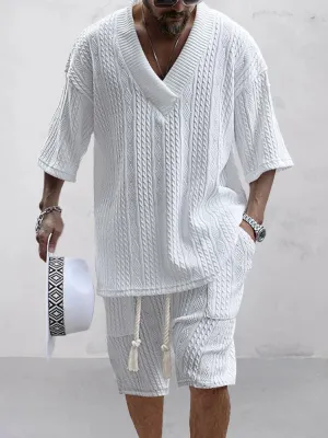 Men's fashionable knitted jacquard shirt set