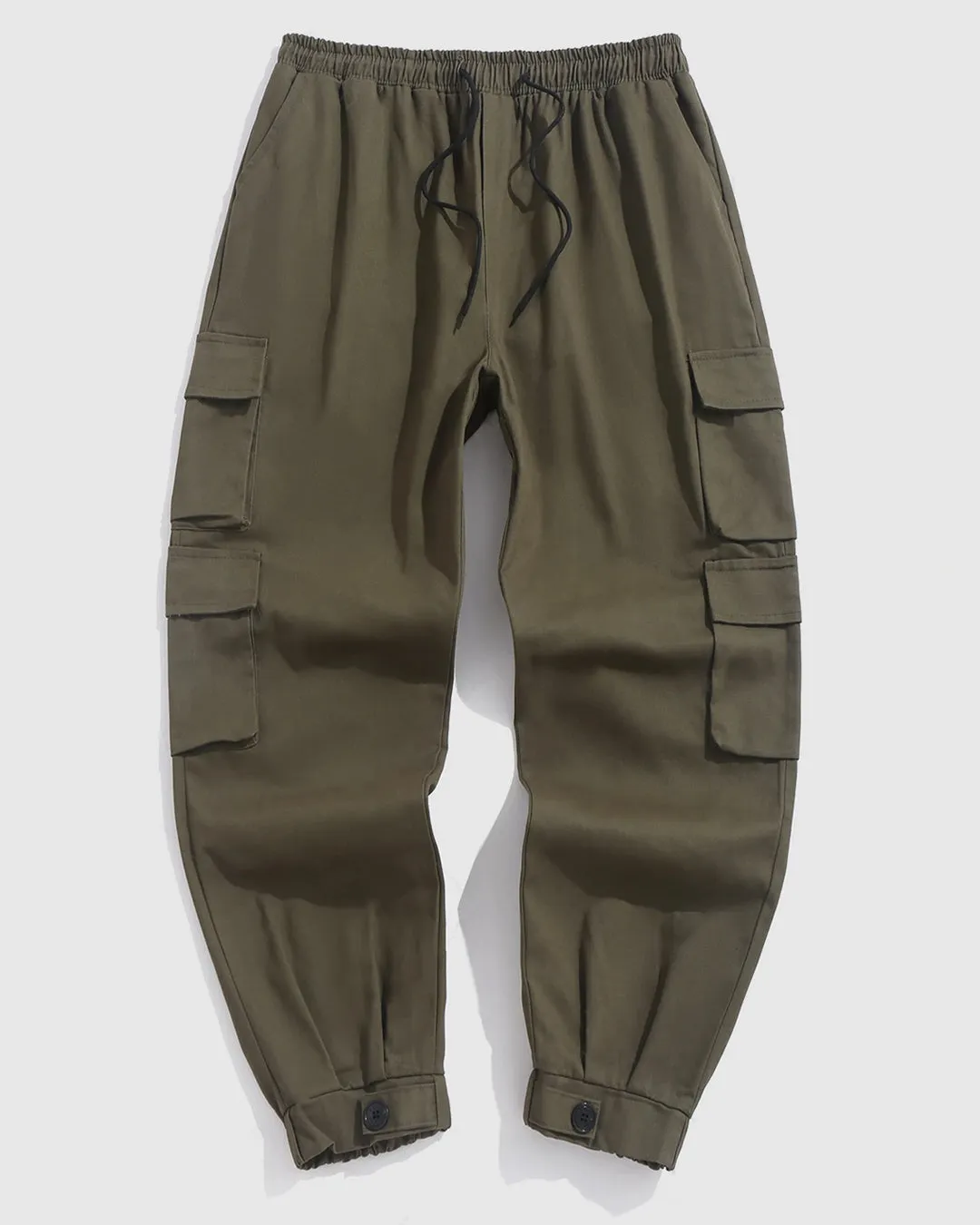 Men's Streetwear Multi-Pocket Drawstring Beam Feet Olive Green Cargo Pants