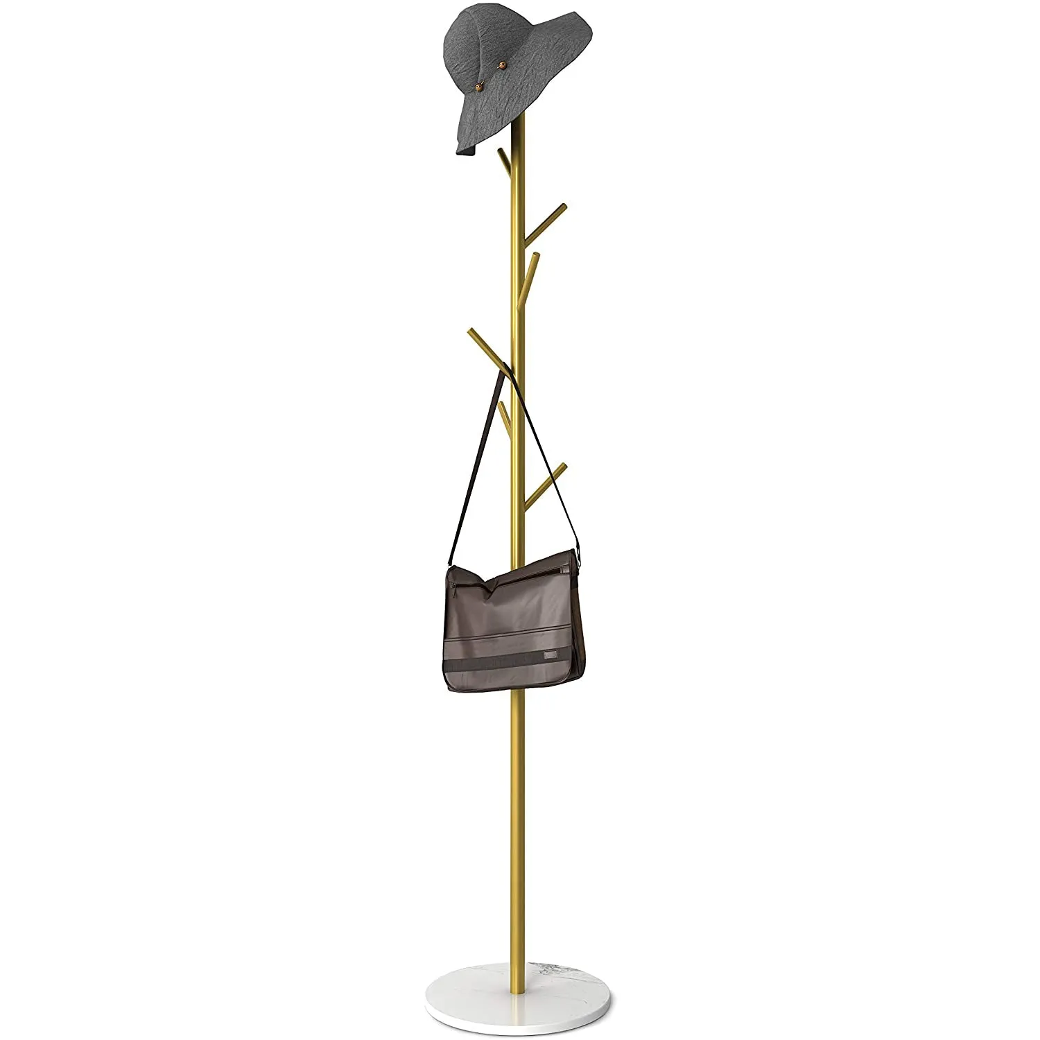 Metal Coat Rack with Stable Marble Base With-Gold