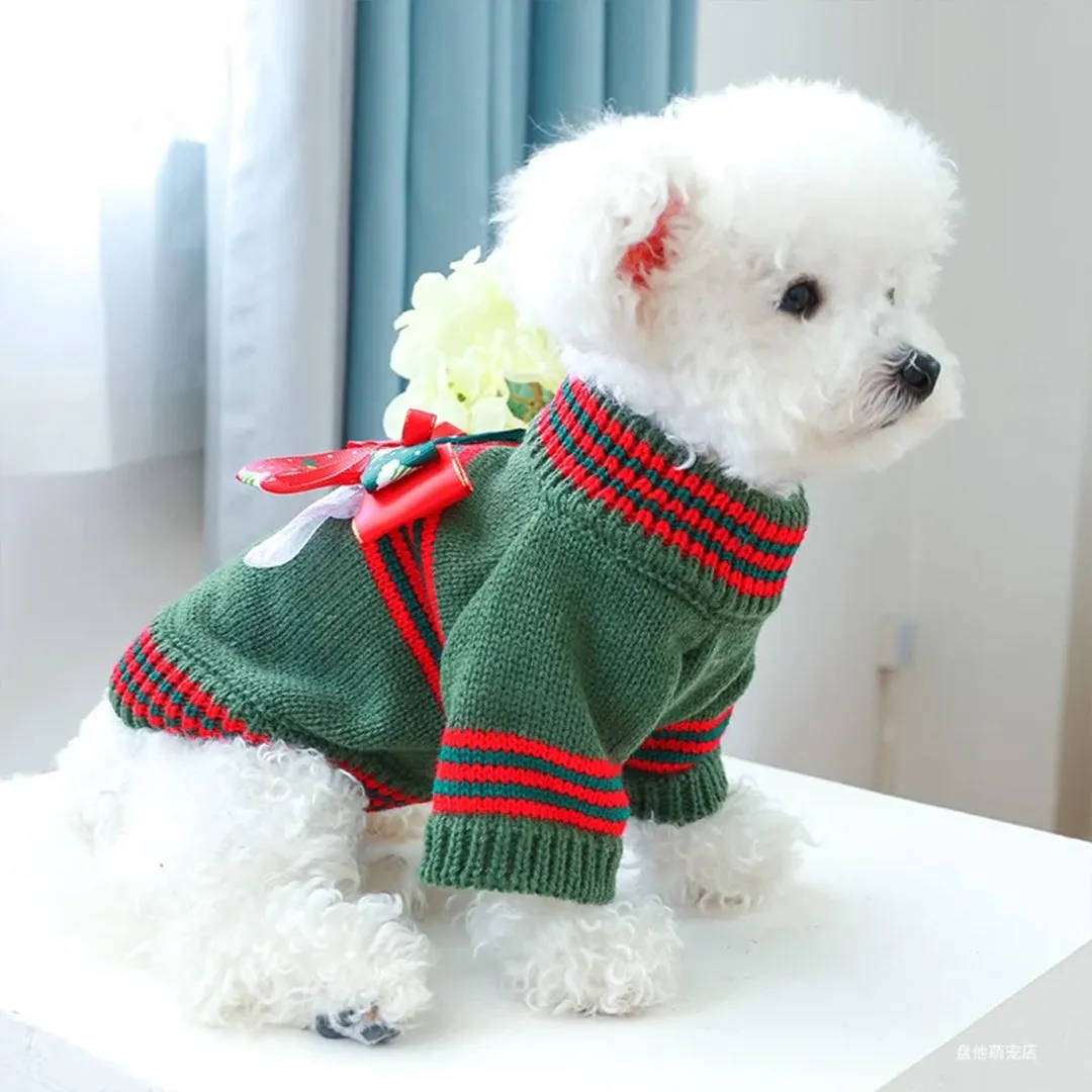 PetAffairs 1PC Christmas Bow Knitted Sweater