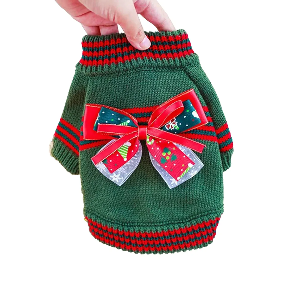 PetAffairs 1PC Christmas Bow Knitted Sweater