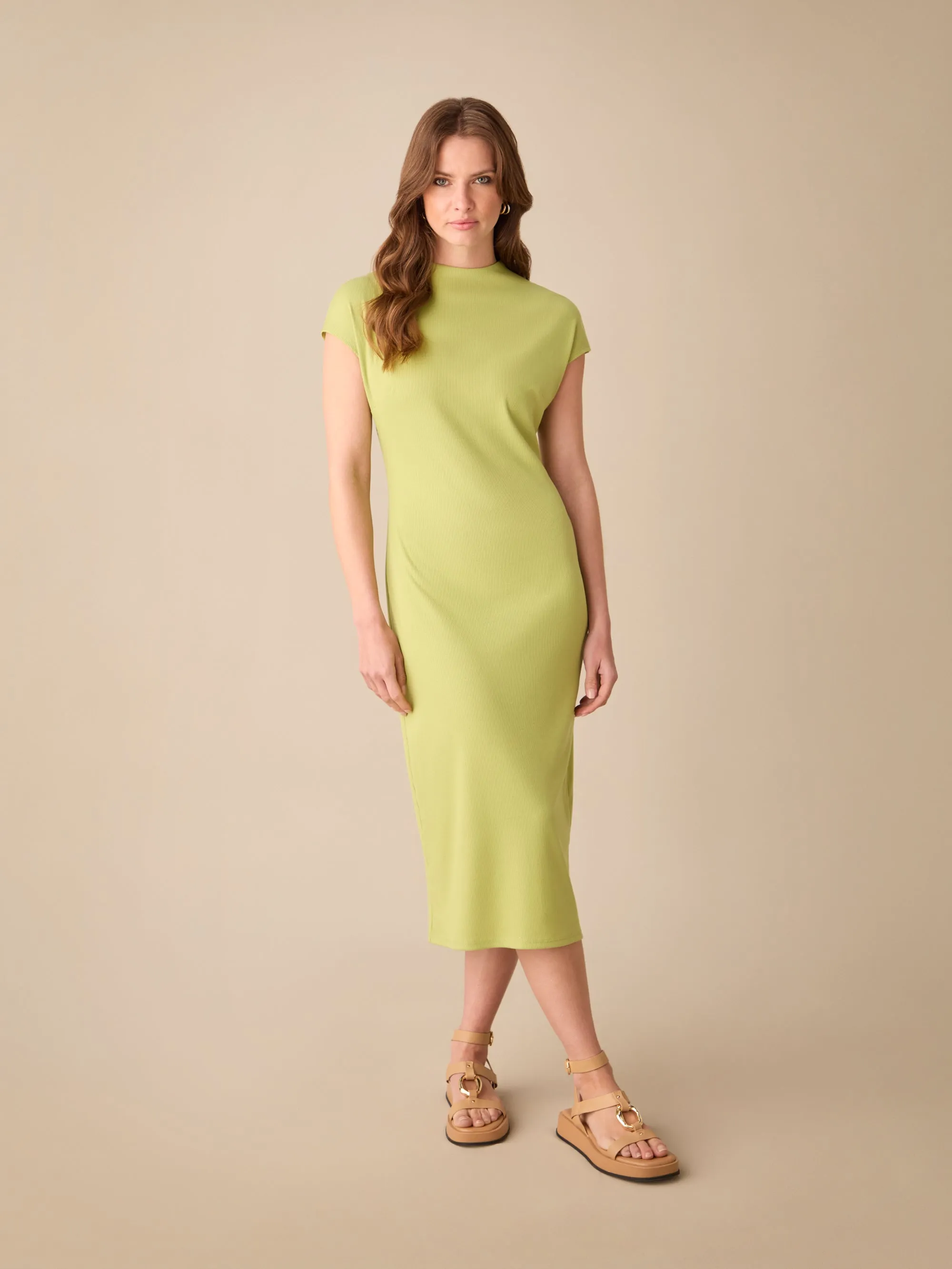 Petite Green Rib Knit Midi Dress