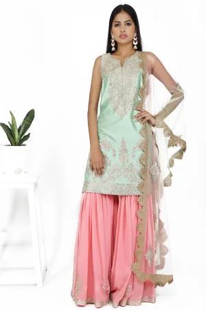 Powder blue tunic with soft pink sharara