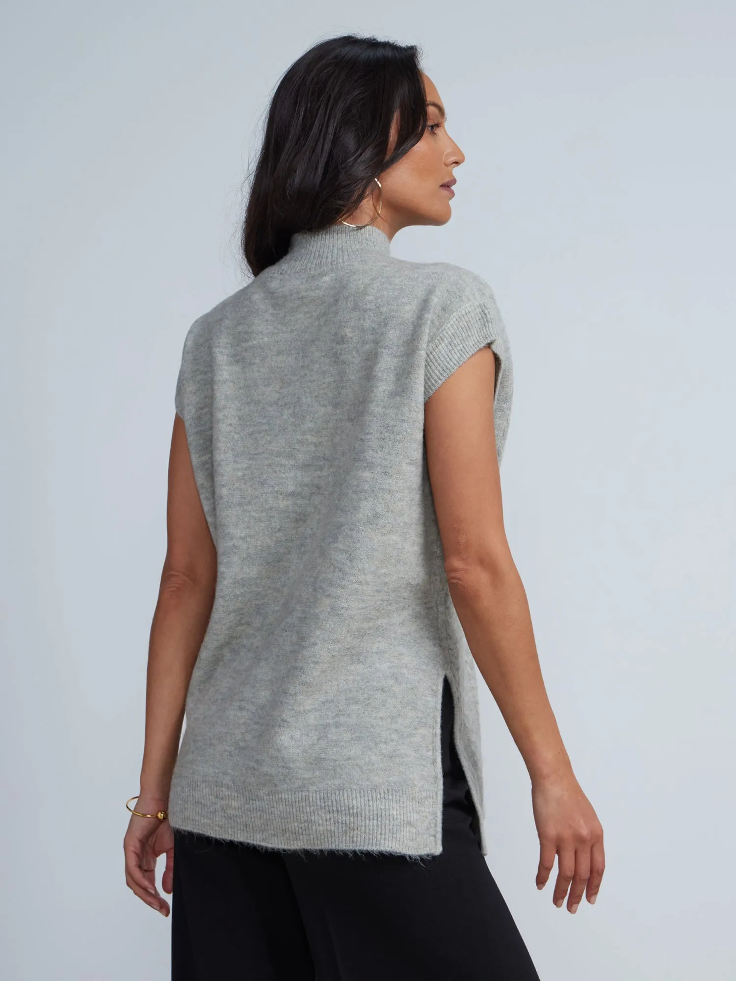 Sleeveless Mock Neck Cable Sweater Tunic