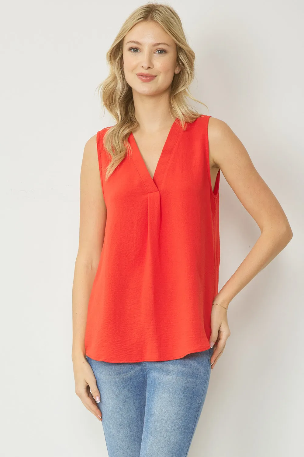 Sleeveless V-Neck Top, Red