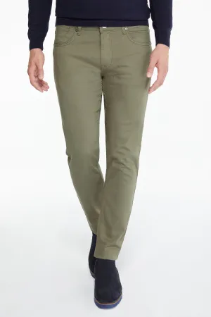 Slim Fit Low Waist Unpleated Cotton Blend Khaki Casual Pants