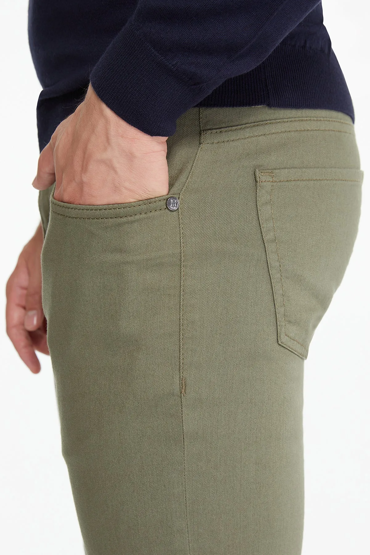 Slim Fit Low Waist Unpleated Cotton Blend Khaki Casual Pants