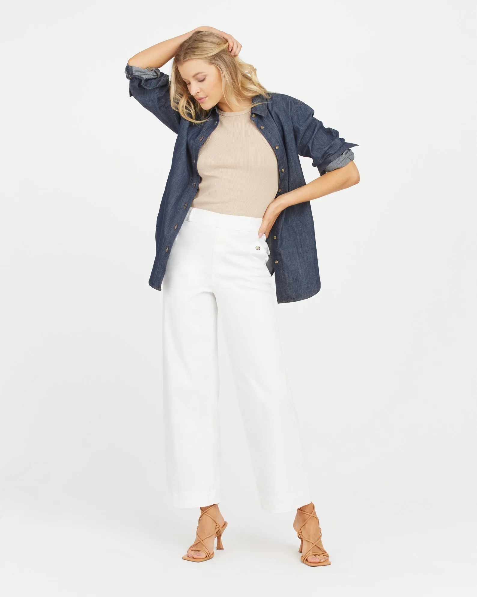 STRETCH TWILL CROPPED WIDE LEG PANT