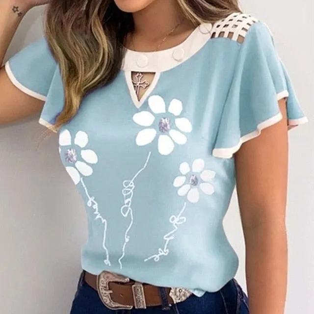 Summer Butterfly Short Sleeve Elegant Polka Dot Top