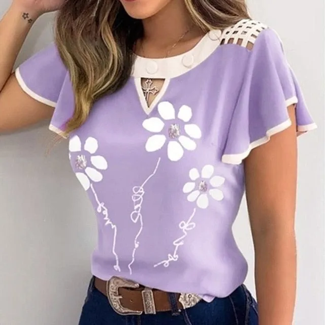 Summer Butterfly Short Sleeve Elegant Polka Dot Top