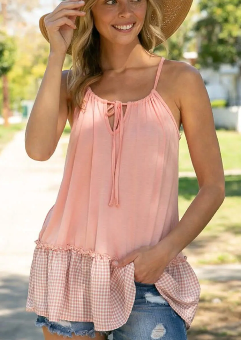 Sunny Days Ahead Checkered Ruffle Hem Tunic Tank - CLEARANCE FINAL SALE