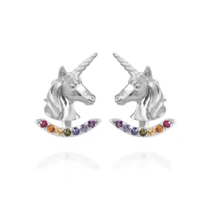 Unicorn Earrings with Rainbow Ear Jackets