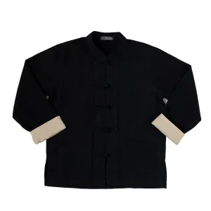 Unisex Fairtrade Ribbed Cotton Mandarin Jacket / Shirt Black