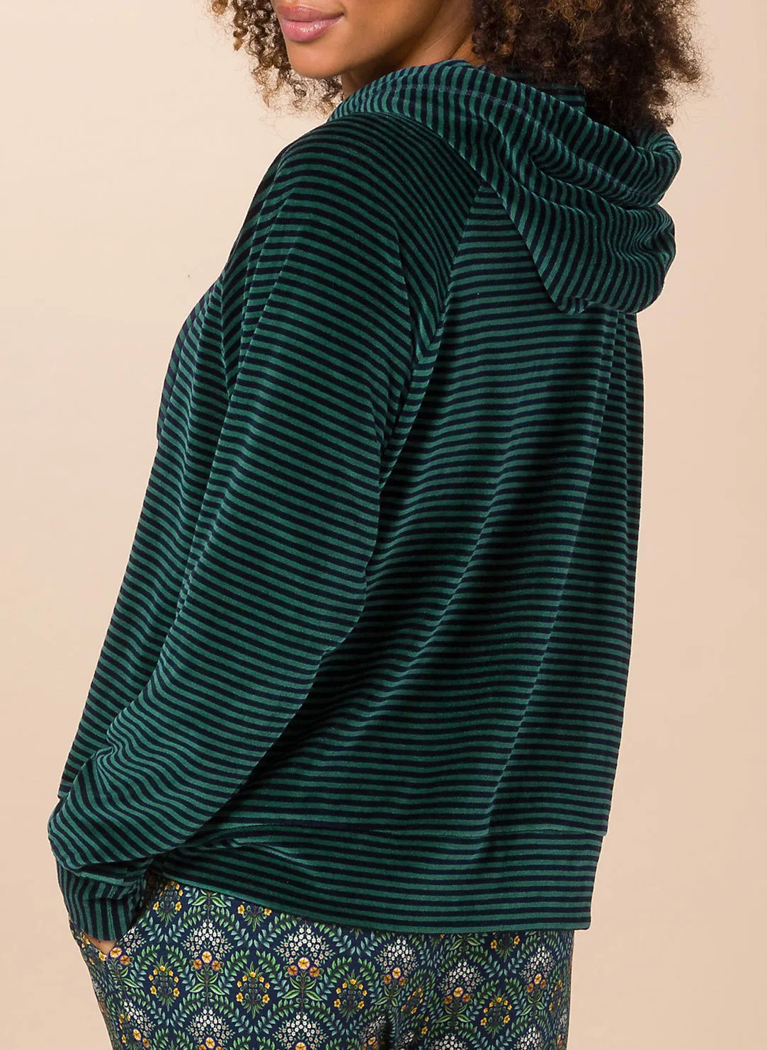 Velvet Little Sumo Stripe Blue Green Tamari Hooded Sweater