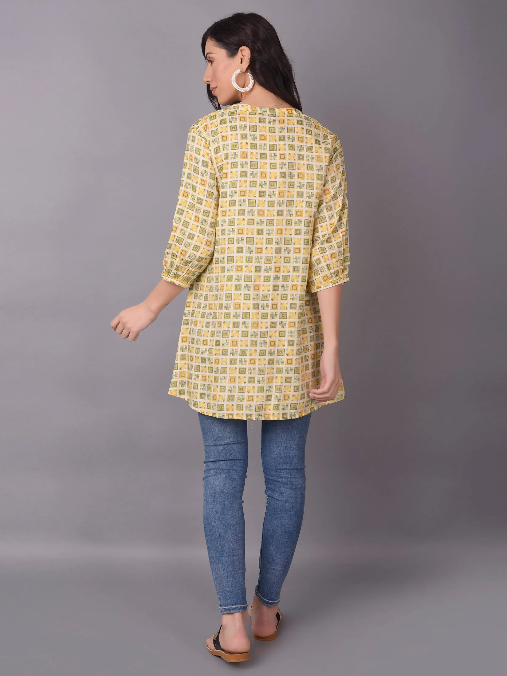 Winter Wear - Women Mustard Geometric Printed Tunic