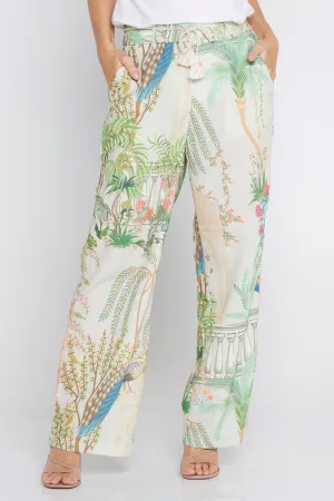 Peacock Print Zafira Linen Pants - Stylish & Comfortable Summer Essential