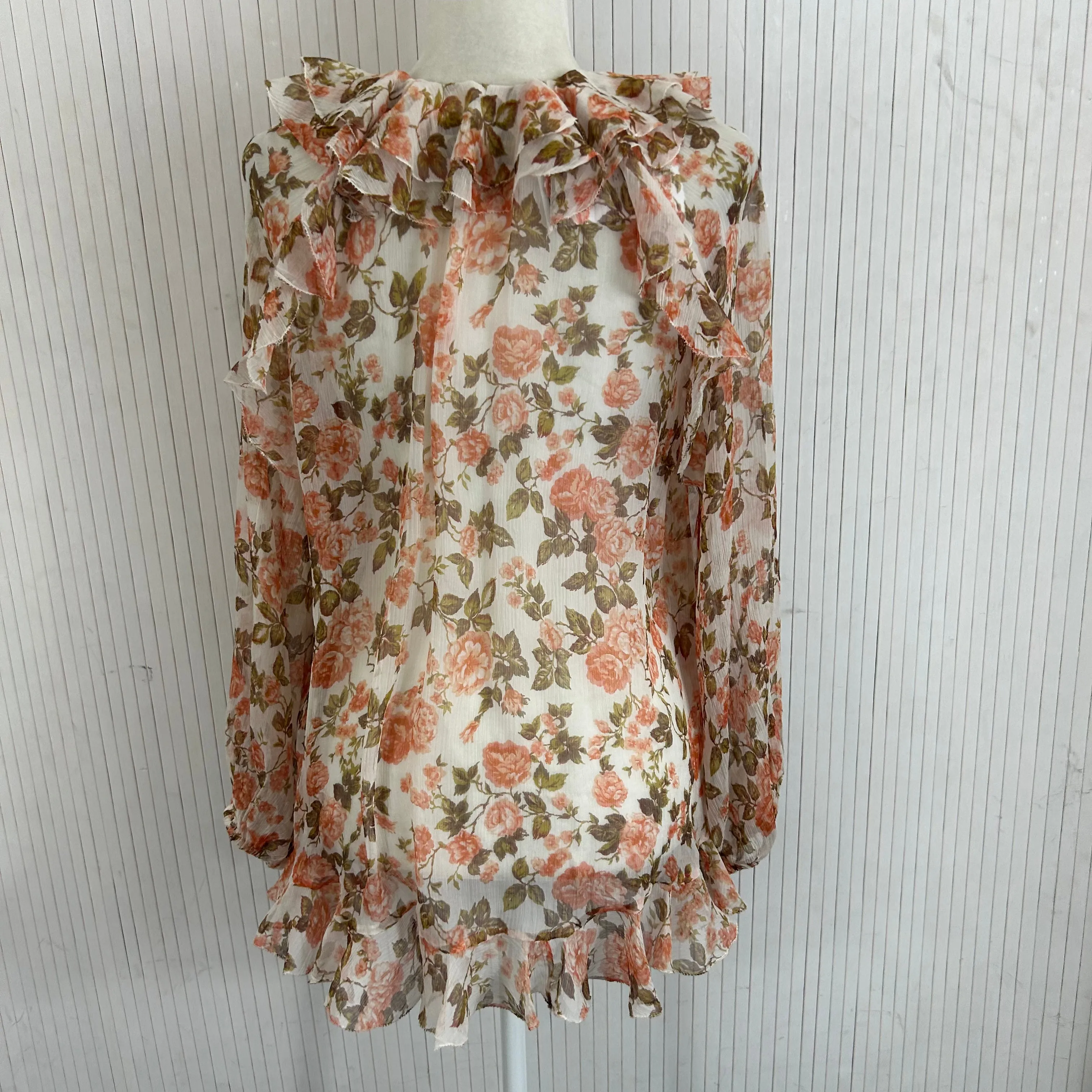 Zimmermann 445 Peach Rose Print Silk Chiffon Blouse XS/S/M/L